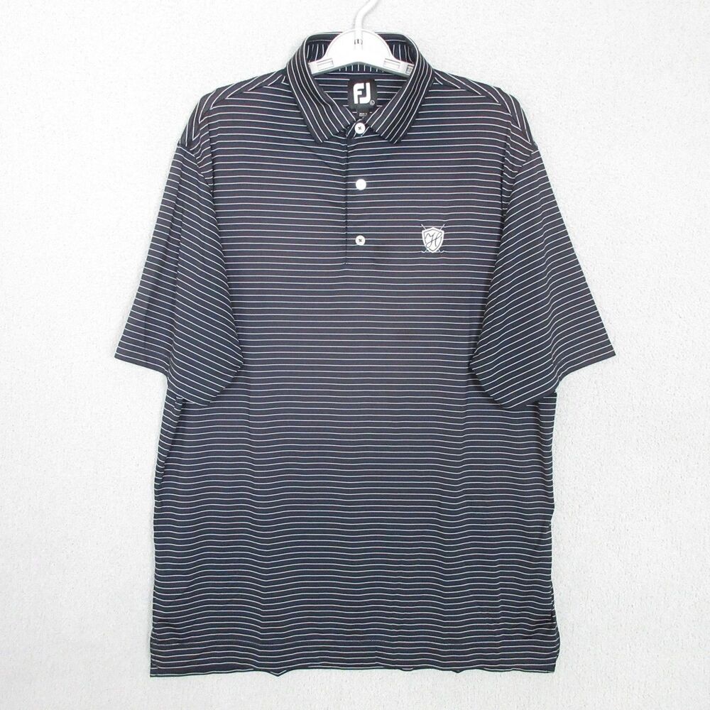 FootJoy Polo Shirt Mens L Striped Black Short Sleeve Golf Performance Logo